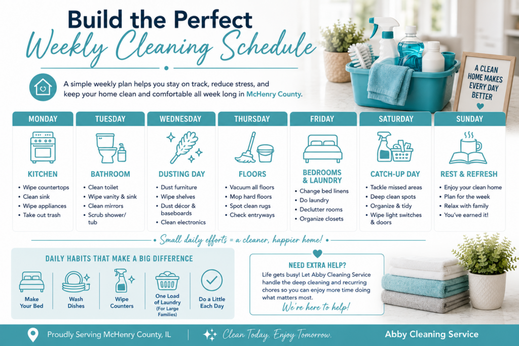Weekly cleaning schedule for a fresh home
